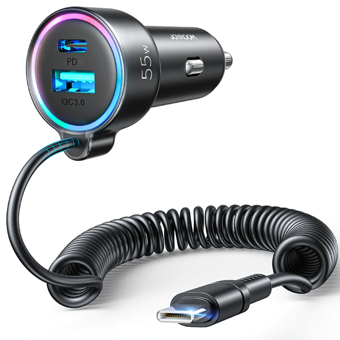 Joyroom JR CL07 55W 3-in-1 Wired Car Charger Type C